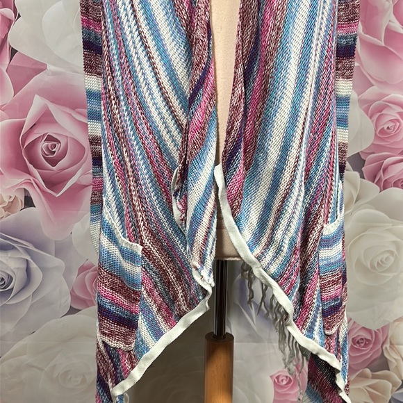 Billabong Loosen Up Cardigan Fringe Sweater Skylight Size M purple ~ Grannycore - Picture 5 of 10